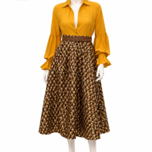 Golden Printed Midi Dress
