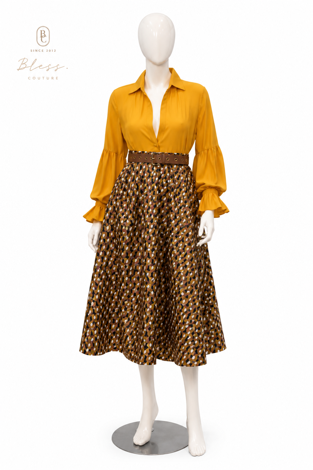 Golden Printed Midi Dress