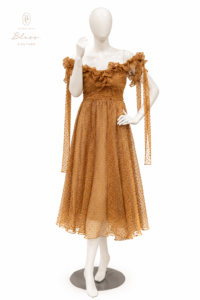 Golden Ruffle Midi Dress