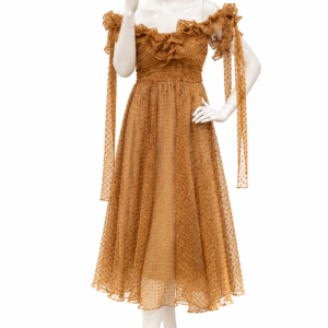 Golden Ruffle Midi Dress